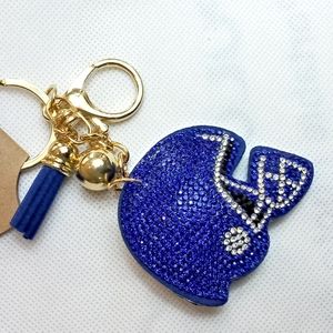 Blue Rhinestone football key chain